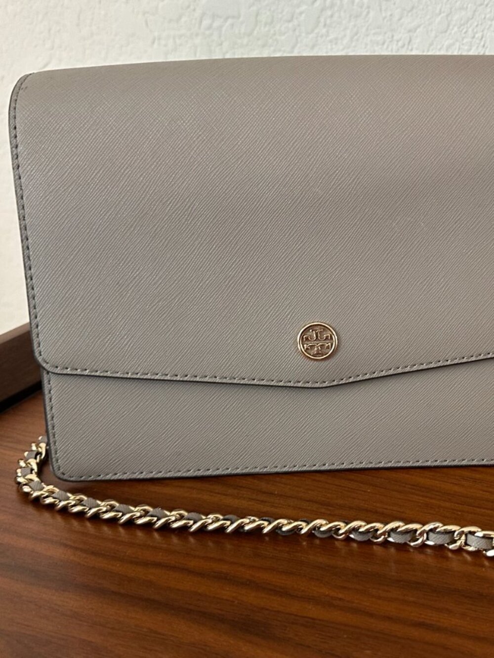 Tory Burch Robinson Convertible Shoulder Crossbody Bag Gray Heron Saffiano Leath